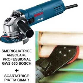 Smerigliatrice angolare professional GWS 660 Bosch + scartatrice piatta Gimar